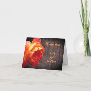 Orange Rose Barnwood Personalised Wedding Thank You Card