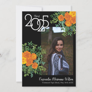 Orange Rose Black Photo Graduation Announcement