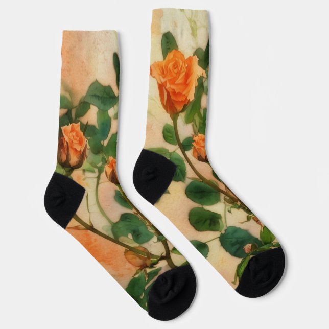 Orange Rose Floral Art Socks Flower Socks (Right)