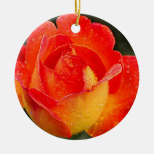 Orange Rose Floral Ceramic Ornament