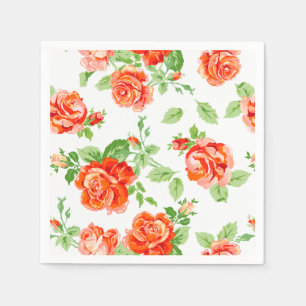 Orange rose floral print napkin