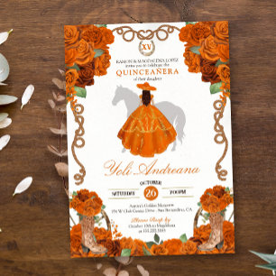 Orange Rose Floral Western Charro Quinceanera Invitation