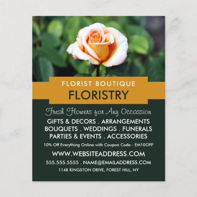 Orange Rose, Florist, Floristry Advertising Flyer (Front)