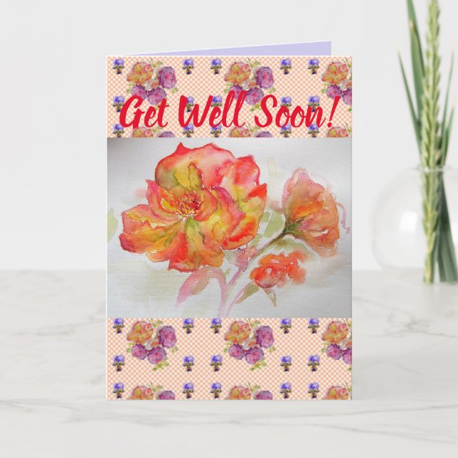 Orange Rose Flower Floral Get Well Soon art Card (Front)