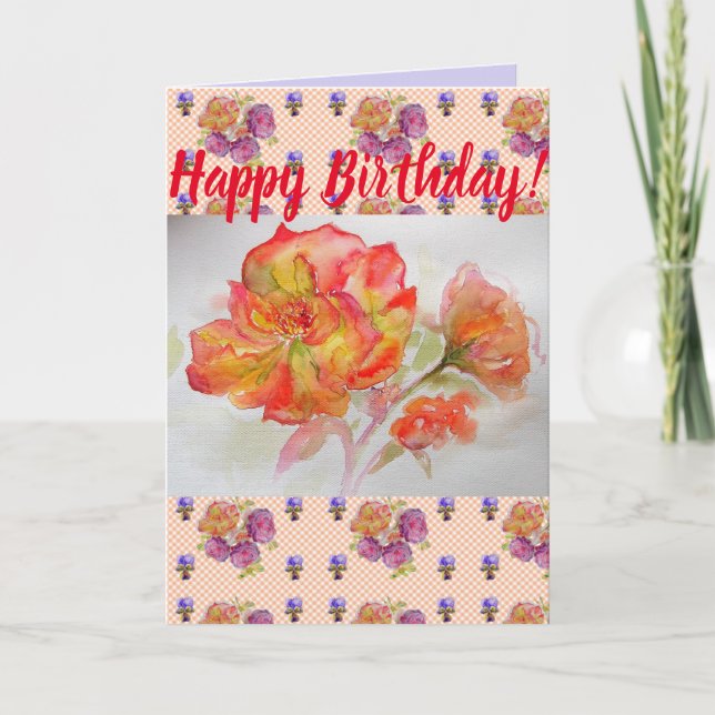 Orange Rose Flower Floral Happy Birthday art Card (Front)