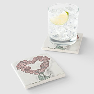 Orange Rose flower Heart Vintage Drawing Stone Coaster