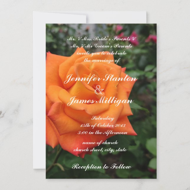 Orange rose flower invitation (Front)