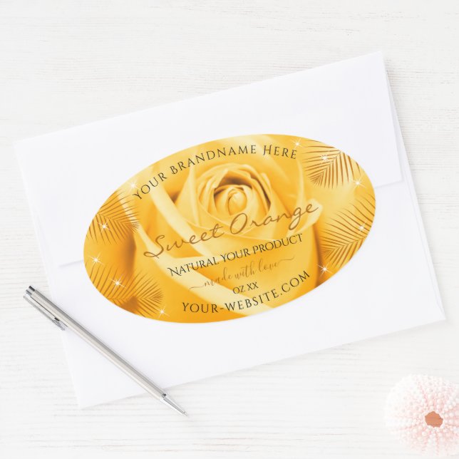 Orange Rose Flower Product Labels with Palm Leaves (Envelope)