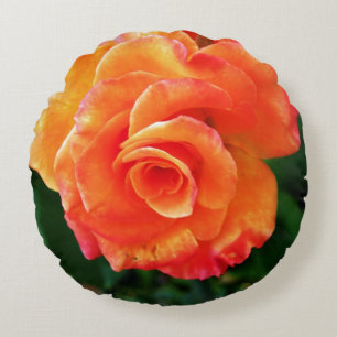 Orange rose flower round cushion