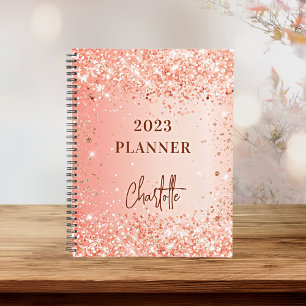 Orange rose gold glitter name script 2023 planner