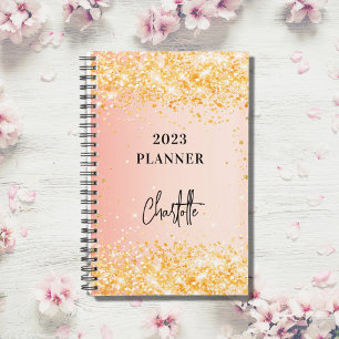 Orange rose gold glitter script glam 2023 planner