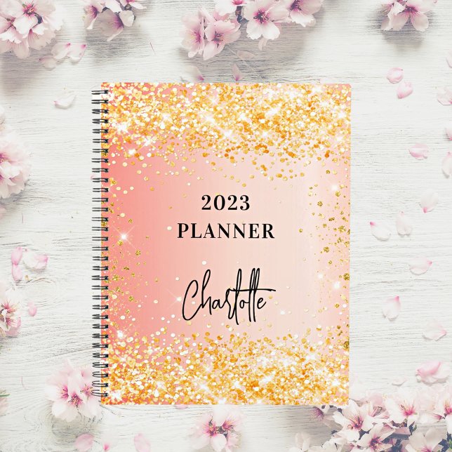 Orange rose gold glitter script glam 2026 planner (Creator Uploaded)