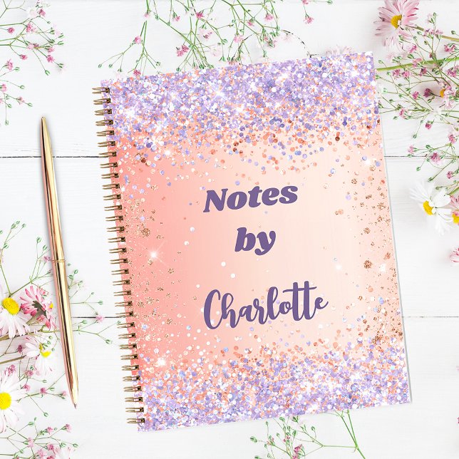 Orange rose gold purple violet glitter name notebook (Creator Uploaded)