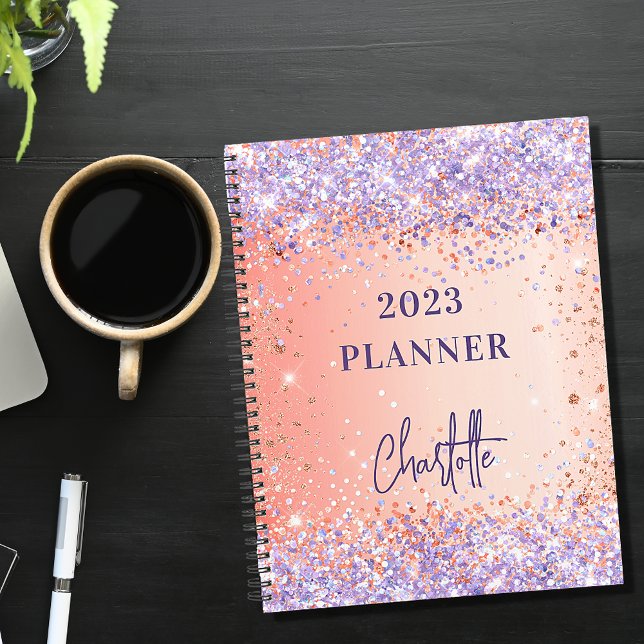 Orange rose gold violet purple glitter script 2026 planner (Creator Uploaded)