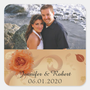 Orange Rose in the Fall Wedding Favour Sticker