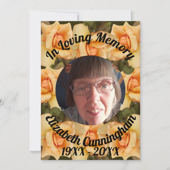Orange Rose Loving Memory Photo Poem Memorial Invitation (Front)