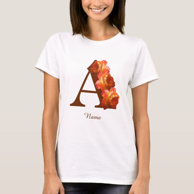 Orange Rose Monogram Initial A Personalised T-Shirt (Front)