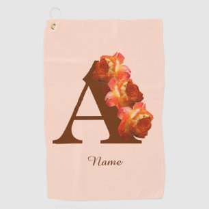 Orange Rose Monogram Initial A Your Name  Golf Towel
