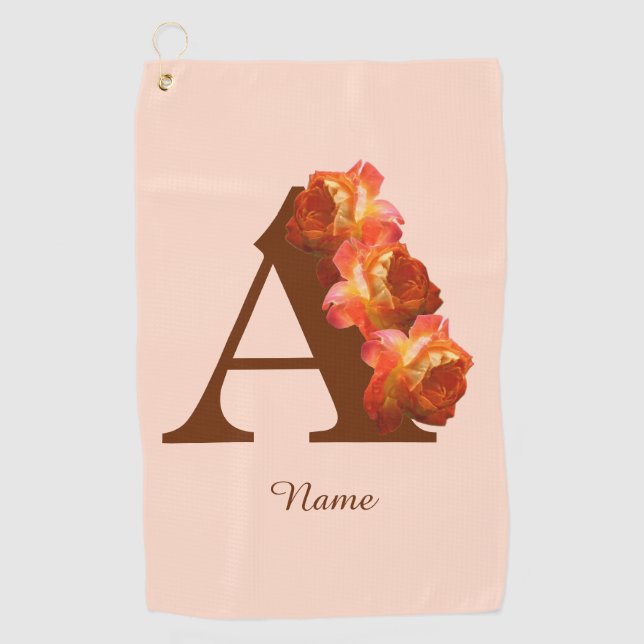 Orange Rose Monogram Initial A Your Name  Golf Towel (Front)