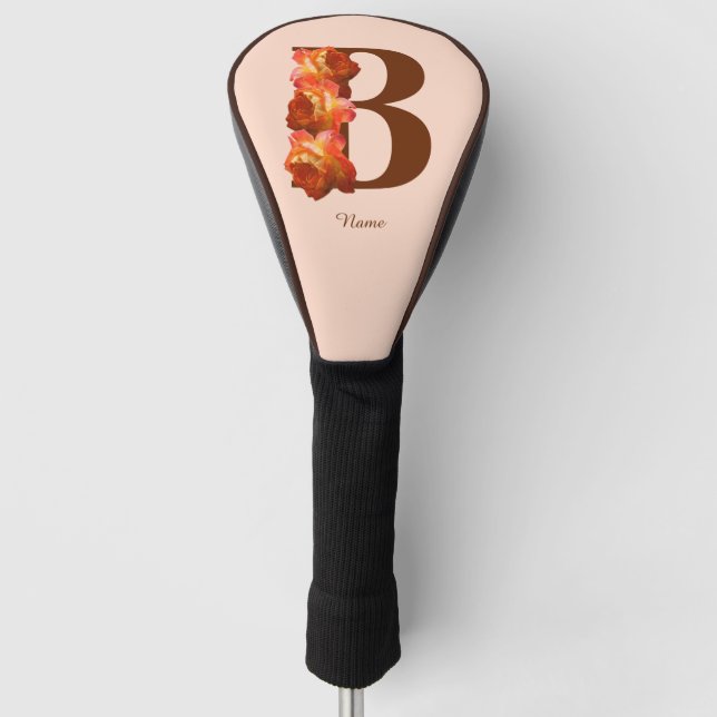 Orange Rose Monogram Initial B Personalised Golf Head Cover (Front)