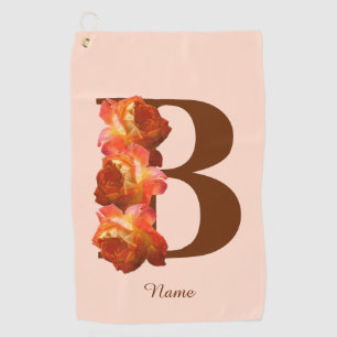 Orange Rose Monogram Initial B Personalised Golf Towel