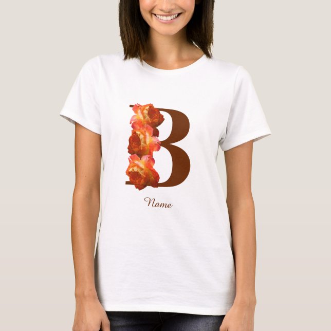 Orange Rose Monogram Initial B Personalised T-Shirt (Front)