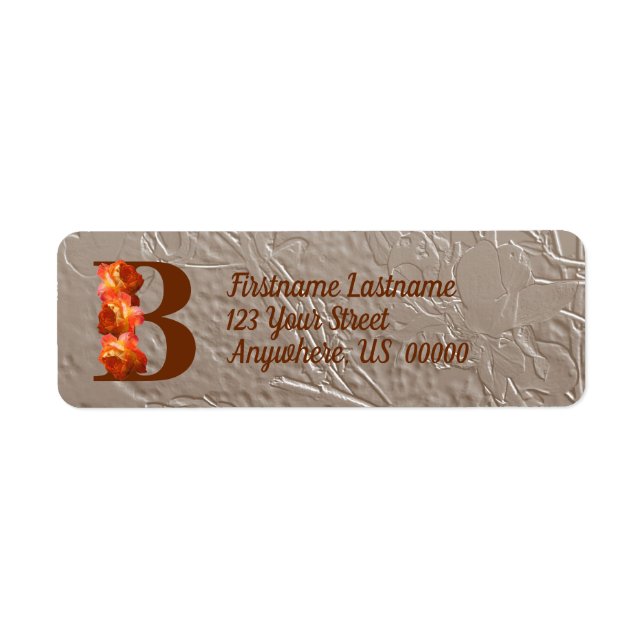 Orange Rose Monogram Initial B Return Address  Label (Front)