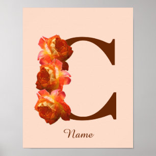 Orange Rose Monogram Initial C Your Name Poster