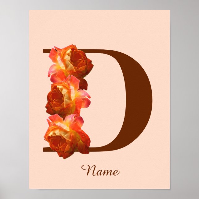 Orange Rose Monogram Initial D Personalised Poster (Front)