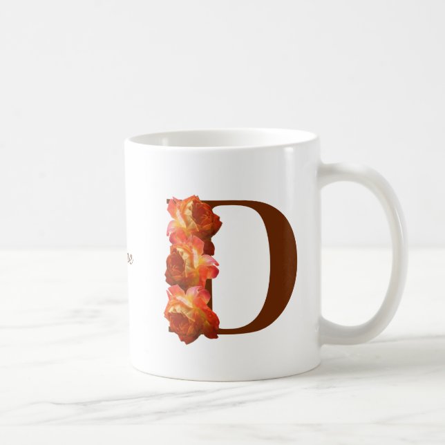 Orange Rose Monogram Initial D Your Name  Coffee Mug (Right)
