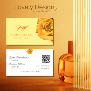 Orange Rose on Plain Peach White Initials QR Code Business Card