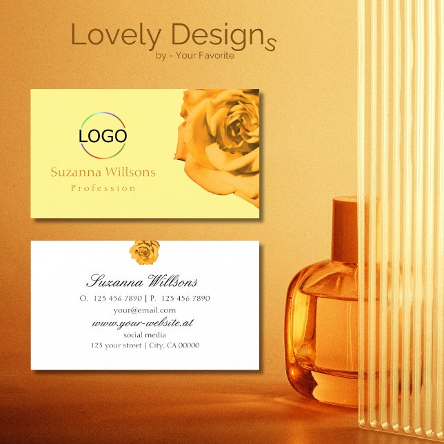 Orange Rose on Plain Peach White with Logo Simple Business Card (Creator Uploaded)