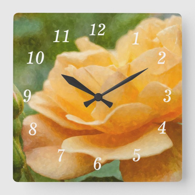Orange Rose Painterly Wall Clock (Front)