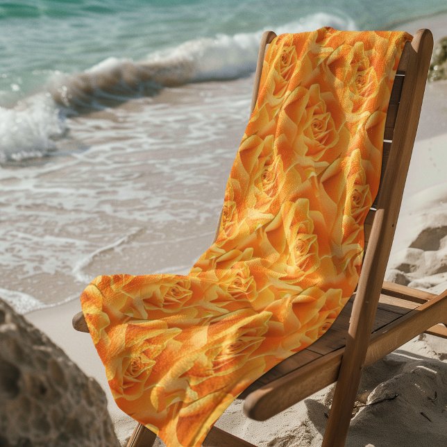 Orange Rose Pattern Beach Towel (Custom Beach Towel, Add Artwork or Photo, ZSSPG Beach Towel)