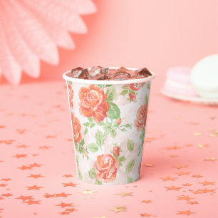 Orange rose pattern paper cups