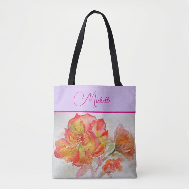 Orange Rose Roses Watercolor Painting Tote Bag  (Front)