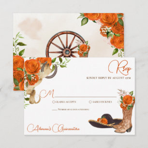 Orange Rose Rustic Charro Western Quinceanera RSVP Card