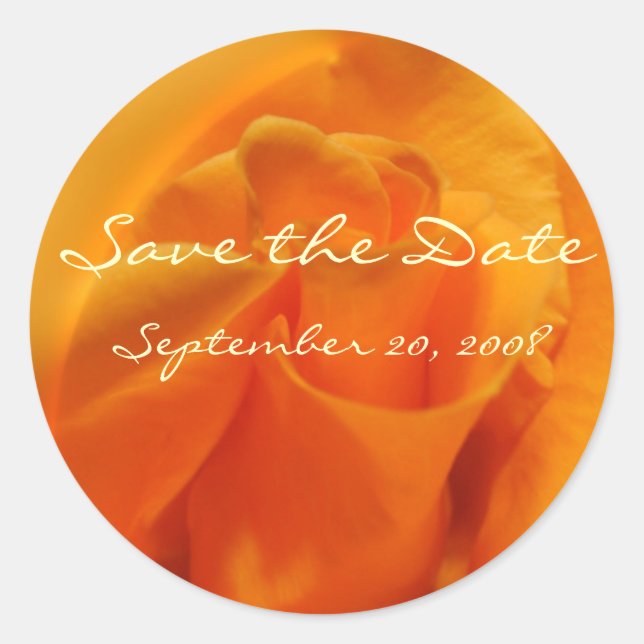 Orange Rose "Save the Date" Classic Round Sticker (Front)