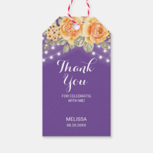 Orange Rose String Lights Purple Birthday Thanks Gift Tags