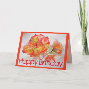 Orange Rose Watercolor Roses floral flowers Card