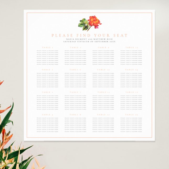 Orange rose wedding 16 table seating chart (Creator Uploaded)