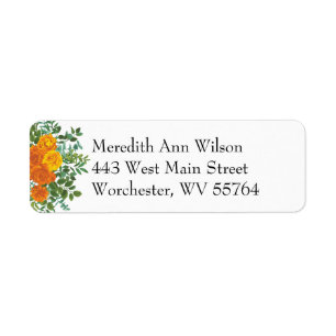 Orange Rose Wedding Elegant Beautiful Return Address Label