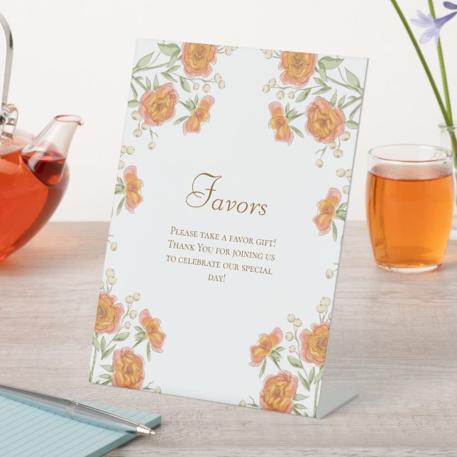 Orange Rose Wedding Favors Sign (In SItu)