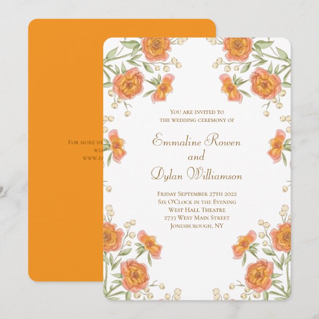 Orange Rose Wedding Invitation (Front/Back)