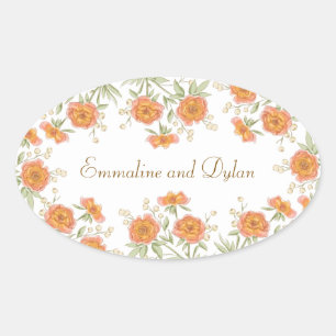 Orange Rose Wedding Oval Sticker