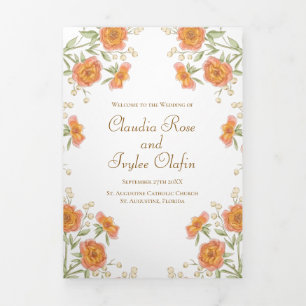 Orange Rose Wedding Programs Tri-Fold Programme