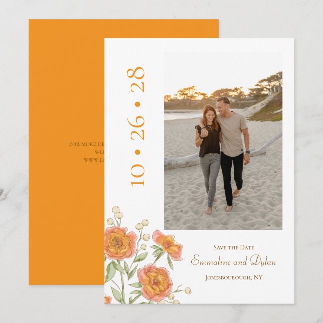 Orange Rose Wedding Save the Date Invitation (Front/Back)