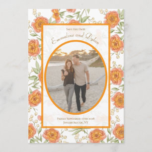 Orange Rose Wedding Save the Date Invitation