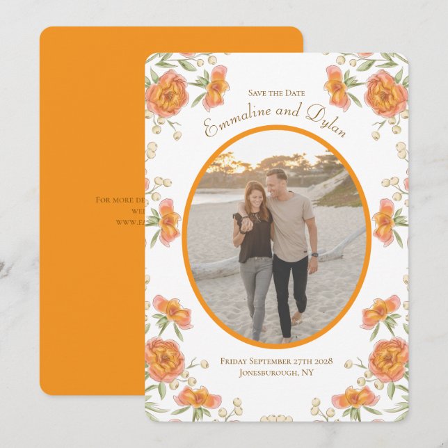 Orange Rose Wedding Save the Date Invitation (Front/Back)