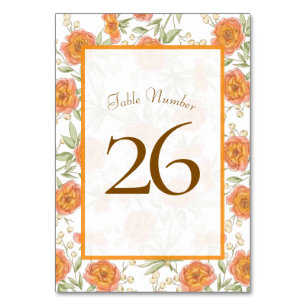 Orange Rose Wedding Table Number
